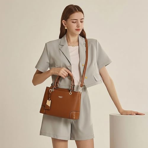 Image of EXOTIC Premium Caramel Edge Structured Handbag for Women | Dual Tone Satchel Bag | Multi-Compartment | Top Handle with Adjustable Sling Strap | Textured PU Leather