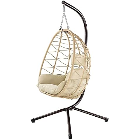 BAKAJI Sillón Mecedora Hamaca Colgante Rannat y Metal Beige Cover