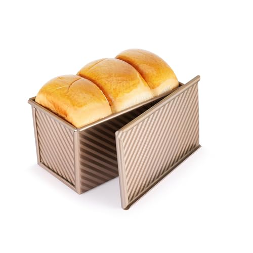 Flexzion Pullman Loaf Pan with Lid, 1 lb Carbon Steel Bread Pan, Gold