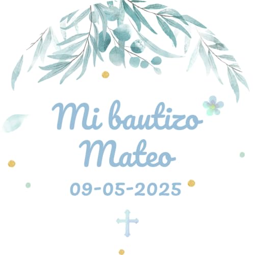 PROMO-SHOP - 25 Pegatinas Adhesivas Personalizadas con Diseños de Bautizo, Pegatinas Personalizadas Bautizos, Regalo Ideal para Invitado, Forma Circular, Tamaño 45 mm de diámetro