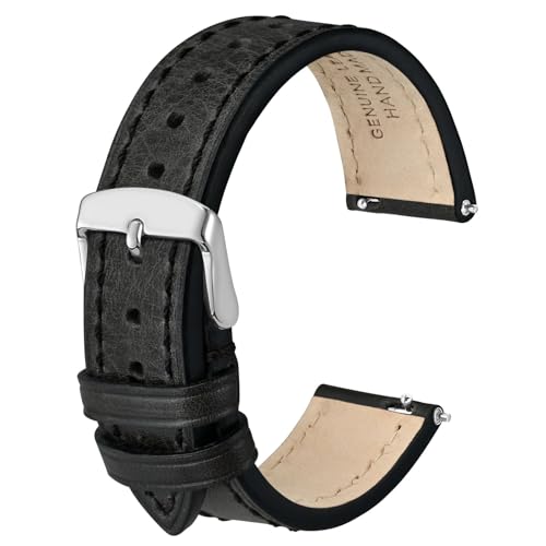 Anbeer Vintage Leather Watch Band,18mm Quick Release Replacement Calf Skin Watch Strap for Men and Women,Silver Stainless Steel Buckle