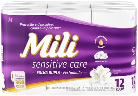 Papel Higiênico MILI Folha Dupla Perfumado 30m com 12 rolos