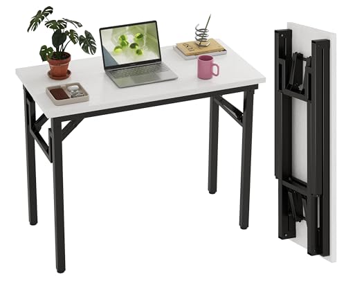 Xyphren Small Folding Desk No Assembly- 80x40cm Folding Computer Desk Perfect Office Desk for Small Spaces in Bedroom Outside Portable Folding table or Study Table with Compact Design White