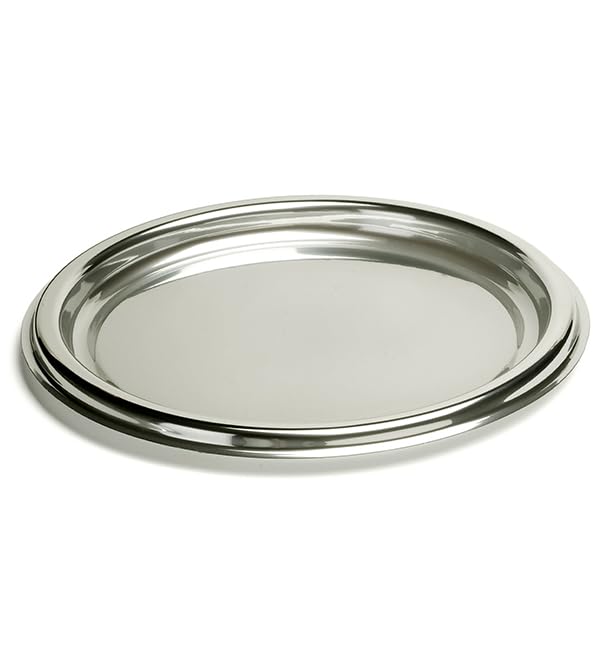 5 Bandejas Redondas de Plástico Reutilizables, Ø40 cm, Color Plata, Ideales para Catering, Restaurantes, Eventos y Hostelería, Resistentes