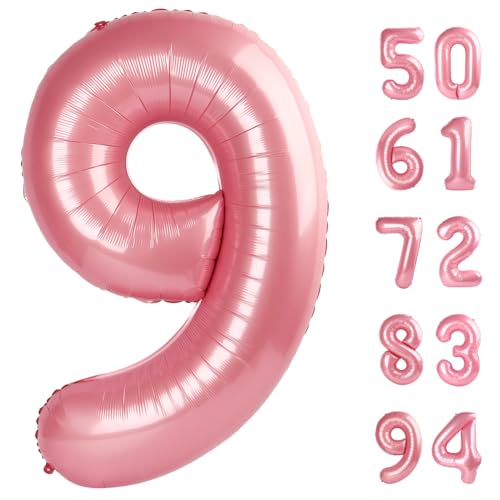 Image of Pearlescent Pink 9 Balloon, Number Balloons 40 Inch, 9th Giant Birthday Decorations, 19th 29th Party Decorations Supplies, Number 9 Balloon