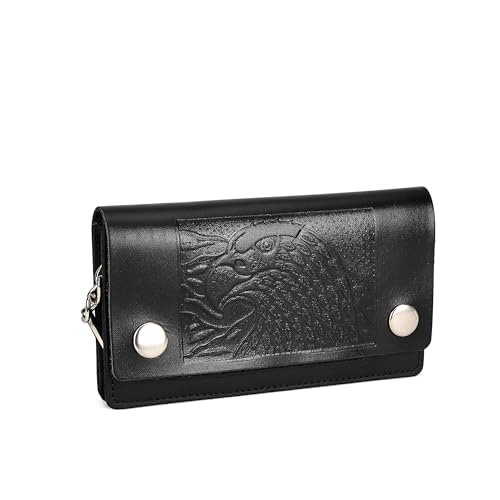 Leatherboss Genuine Leather Men Trifold Eagle Biker Chain Wallet Credit Card Holder for Motorcycle Bikers Truckers3