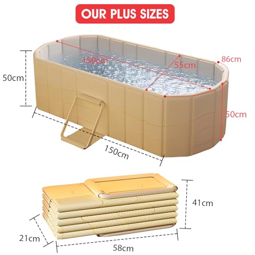 1,5 m Große Doppel Faltbare Badewanne - Erwachsene Mobile Badewanne Klappbare,Kostenlose Installation Für Familien-Spa/Paardusche Mit Matte Und Ablaufgarnitur (150×55×50cm)