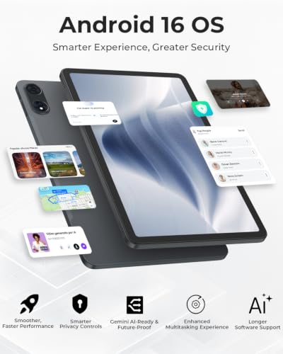 Image of HNVHNV 12 inch Android 16 Tablet with Keyboard, 48GB+256GB+2TB Expand, 120Hz 2K IPS Display, Gemini AI, 10000mAh, Octa-Core, WiFi 6, 13MP Camera, Large Tablet PC with Case, Mouse, Stylus (Black)
