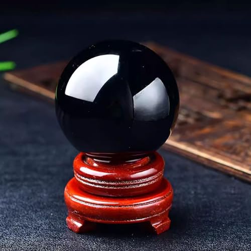 Boule de cristal en obsidienne noire véritable 20cm et son socle en bois de décoration premium
