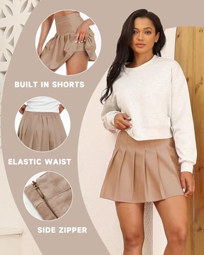 Image of Pleated Skirts for Women Tennis Skirt with Shorts High Waisted Mini Skort