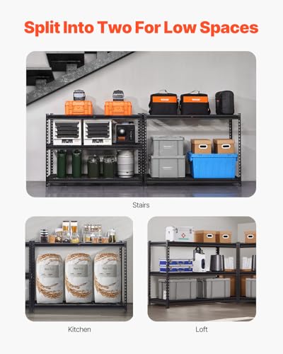 Image of VEVOR Storage Shelves, 3000 lbs, 5 Tier Heavy Duty Garage Shelving, 20 inch D x 48 inch W x 72 inch H Adjustable Metal Shelves for Industrial Shelving Unit Utility Shelf, for Kitchen, Warehouse, Basement, Black