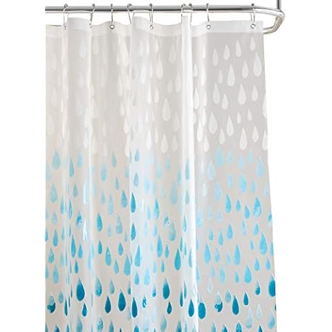 Bath Bliss Design PEVA Shower Curtain | Dimensions: 70"x 72" | 12 Metal Grommets | Bathroom Accessories | Reinforced Mesh Trim | Ombre | Raindrop Blue Cover