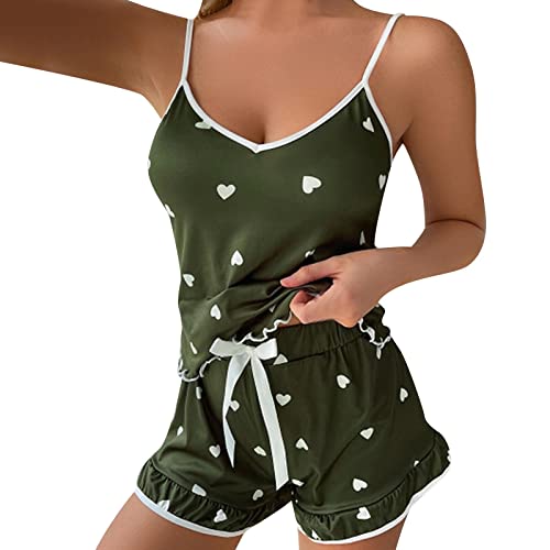 Genérico Pijama Algodon Mujer - Conjunto De Ropa De con Tirantes De Leche Triturada De Seda Helada para Mujer Conjunto De Pijama con Estampado De Amor Camisones Mujer Invierno Manga Larga