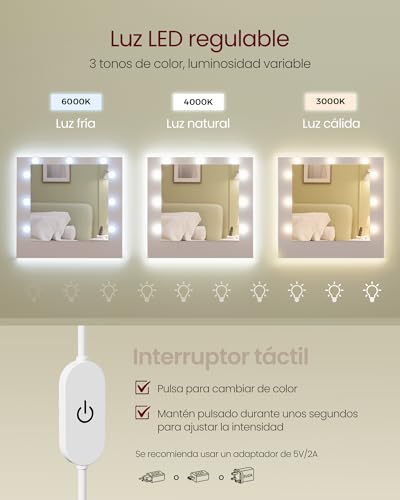 Miniatura 5 de VASAGLE Tocador con Espejo LED, Montaje sin Herramientas, 3 Cajones
