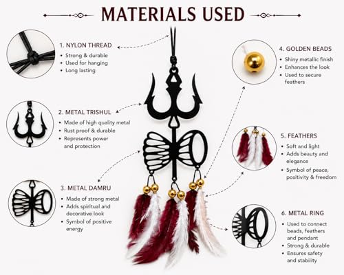 Image of Acrylic Dream Catcher Car Hanging Ornament with Purple and White Feathers - Rear View Mirror Decor for Cars, Spiritual Wall Hanging Decoration for Home, Office and Gift Use (TRISHUL-DAMARU-001)
