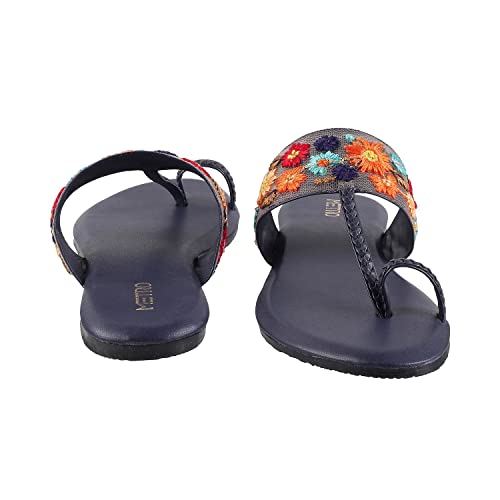 Image of Metro Women's Flat Floral Embellished Fashion Kolhapuri Chappal Sandals