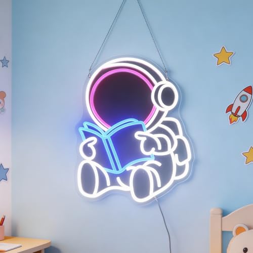 Image of Astronaut Book Neon Sign, Astronaut Led Sign, Custom Neon Sign, Book Store Wall Decor Kid's Room Game Room Wall Art Decor,Bookish LED Sign, Bookworm Reader Club Wall Decor Christmas Birthday Gifts