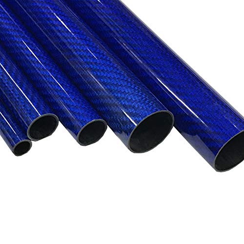 (2) Blue Carbon Kevlar Fiber Tubes - 25mm x 23mm x 1000mm - 3K Roll Wrapped 100% Carbon Kevlar Fiber Tube Glossy Surface - (2) Tubes