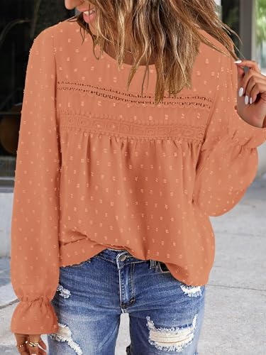 BETTE BOUTIK Womens Boho Fall Long Sleeve Shirts Crewneck Dressy Casual Blouses Trendy Flowy Tops