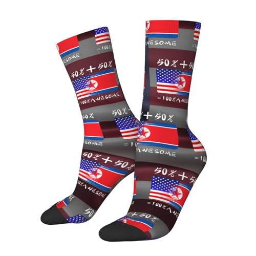Half America Half North Korean Adult Polyester Crew Socks Breathable Moisture-Wicking Athletic Running Gym72