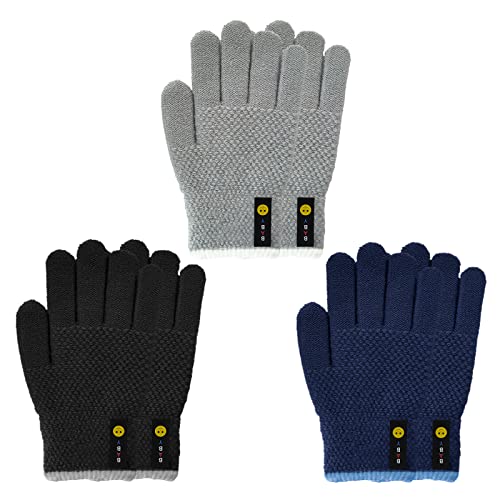 Migliore Wear 3 Paar Kinder Winterhandschuhe, Vollfinger Handschuhe für Jungen Mädchen, Warme Strickhandschuhe Kinder Stretch Handschuhe für 4-6 Jahre Cover