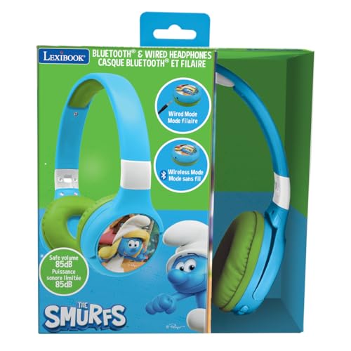 Image of LEXiBOOK, Smurfs Bluetooth Headphones, HPBT010SF | 2-in-1 Bluetooth & Wired, Microphone, Rechargeable battery, Blue /Green