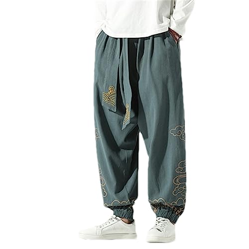 Pantalon ample en coton et lin homme brodé léger couleur Céladon taille 41
