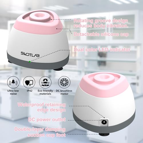 SWDTLAB Mini Vortex Mixer, 3500rpm Lab Vortex Shakers with Touch Function LED Indicator Vortex Paint Mixer for Nail Polish Ink Eyelash Adhesives Test Tubes Vortex Mixing and Acylic Paint Pink - Thumbnail 5