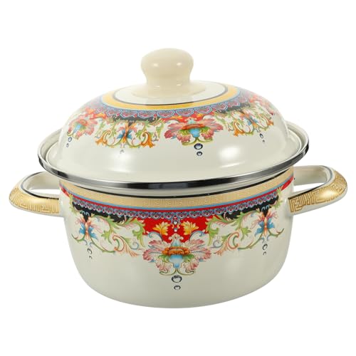 ULTECHNOVO Olla Esmaltada Resistente al Calor Cacerola Tapa Doble Asa Ergonómica Rápida y Uniforme para Guisos y Sopas Utensilio de Cocina Saludable y Duradero Color Color Aleatorio