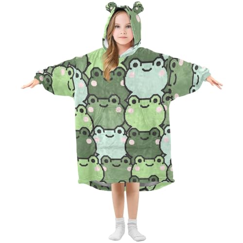 CEBUGI Cute Frogs Wearable Blanket for Kids Blanket Hoodie with Kangaroo Pocket for Boys Girls age 3-14,S