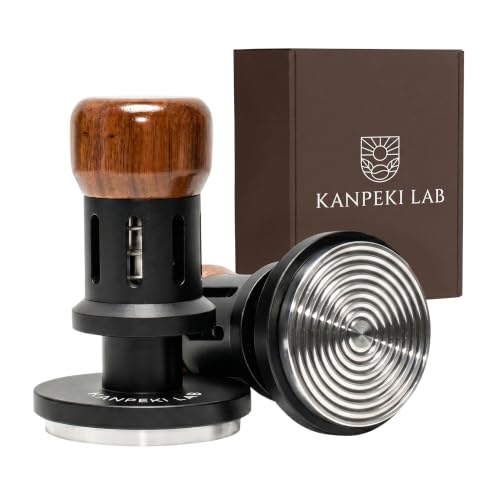 Image of 58mm Espresso Tamper | Calibrated Self-Leveling Coffee Tamper with Audible Click, Spring-Loaded, 304SS Ripple Base & Walnut Handle | 58.35mm Precision Tamper for Standard 58mm Baskets | Kanpeki Lab