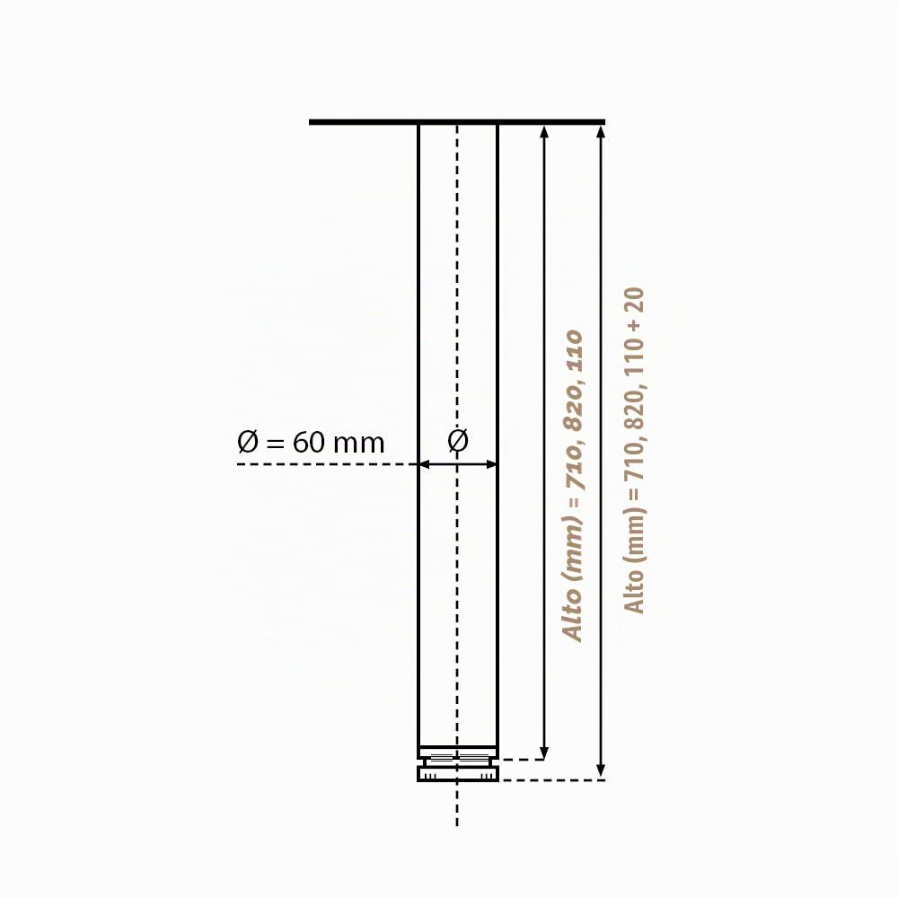 Sossai® Premium Patas de Mesa TBCH | Regulable en Altura | Diseño: Cromo | 4 Piezas | Altura: 71 cm (710 mm) Ajustable + 2cm | Accesorios de Montaje incluidos