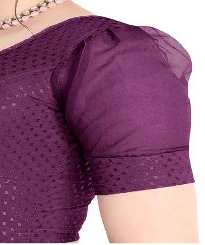 Image of FINESTFIT Stay On Trend Fashion 100% Cotton Readymade Blouses for Women,Round Neckline with Organza Balloon Sleeves.