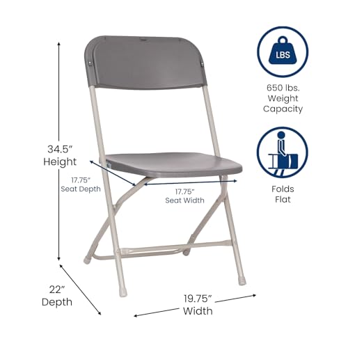 Image of Flash Furniture Hercules Big and Tall Commercial Folding Chair - Extra Wide 650LB. Capacity - Durable Plastic - Gray, 4-Pack