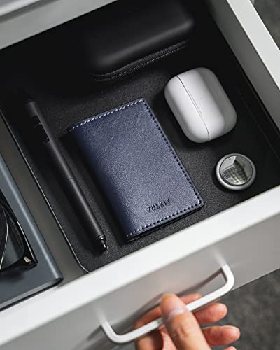 Image of VULKIT Leather Business Card Holder 2 Sided Slim Business Name Card Organizer for Men or Women, Up to hold 20 cards (Vintage Navy)