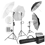 LimoStudio (LED Super Bright) 1200W Output Photo Studio Umbrella Continuous Lighting Kit, 6500K Neutral Day Light, 9000 Lumen, 95CRI, White Soft Umbrella Diffuser & Black, Silver Reflector, LMS103