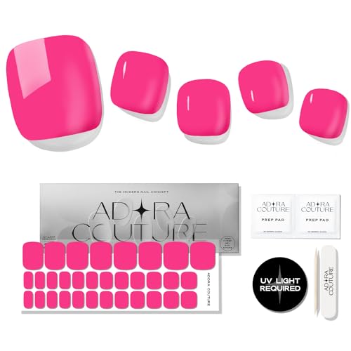 Semi Cured Gel Nail Strips Pedicure Stickers, 32 Pieces, Glossy Gel Nail Stickers for Toes, Salon Quality Nails at Home, UV Light Required, Pop Pink P