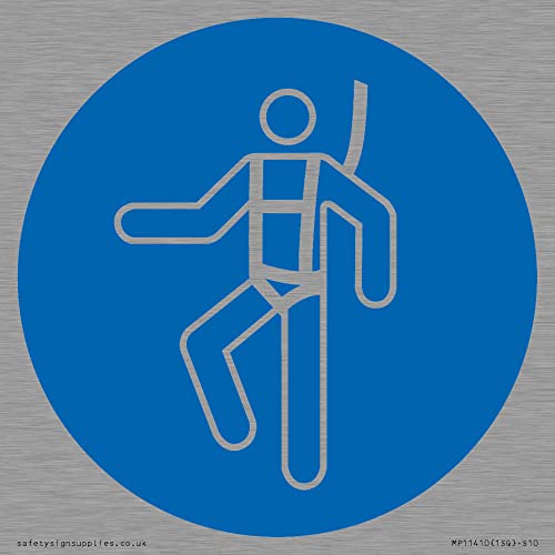 Mandatory: Wear a safety harness Sign - 100x100mm - S10, Blue/White