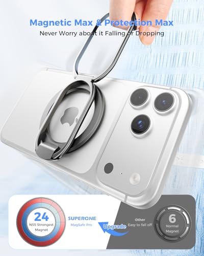 Image of [2025 Upgraded] Mag Safe Phone Ring Holder, SUPERONE Adjustable Magnetic Kickstand & Removable Phone Grip Compatible with Wireless Charging Only for iPhone 17 &16 & 15 & 14 & 13 & 12 Series - Black