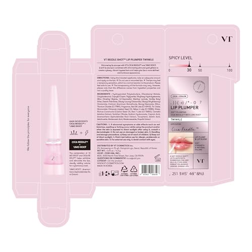 Image of VT COSMETICS Reedle Shot Lip Plumper in Twinkle & Glitter, Hydrating Plumping Lip Gloss, High Shine Glitter Finish, Infused with Jojoba Oil, Korean Beauty Makeup, 0.15 oz.