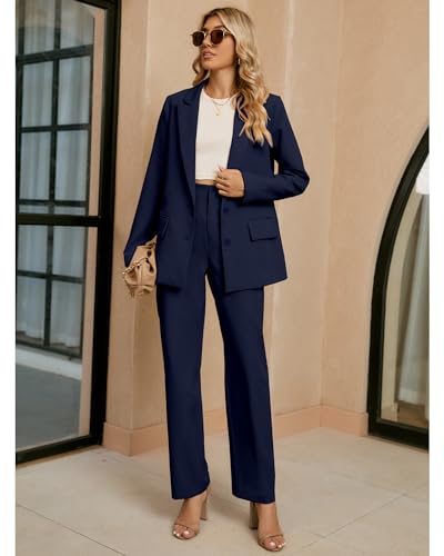 luvamia 2 Piece Outfits for Women Dressy Long Blazer Jackets High Waisted Wide Leg Pants Suits Set Business Casual Office2