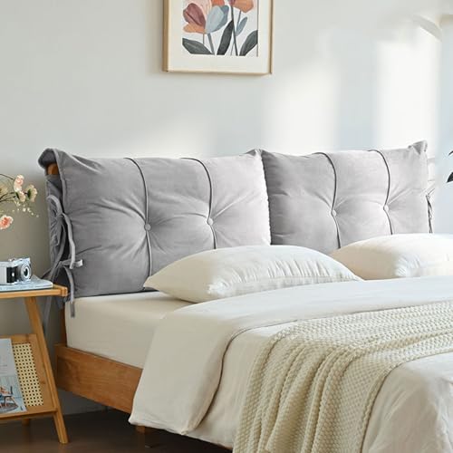 Cuscino per testata del letto matrimoniale singolo, cuscini per lettura in cashmere, lavabile anticollisione imbottito copri testiera letto in legno/ferro, Supporto per schienale(180x55x12cm,Gray)