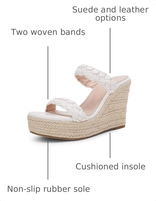 Image of Coutgo Womens Wedge Platform Sandals Espadrilles Two Strap Woven Slip On Summer Cute Slide Sandals