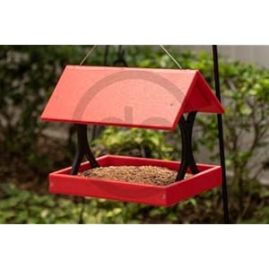 Poly Plastic Hanging Fly Through Bird Feeder, Covered Fly-Thru Mesh Tray Wild Bird Feeder - Amish Made in USA (Hanging, Red & Black) Poly Plastic Hanging Fly Through Bird Feeder Covered Fly Thru Mesh Tray Wild Bird Feeder Amish Made in USA Hanging Red Black
