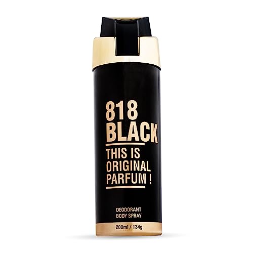 Image of HP 818 Black Deodorant for Men, 200 ml | Bold, Mysterious - Vetiver, Geranium & Lemony Notes | Long-lasting Men's perfume | Ideal Evening Fragrance|Gift For Brother | Gift For Friends