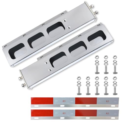 Image of Stainless Steel Mud Flap Hanger with 4 inch Light Cutouts Aluminum Reflectors,Spring Loaded,30 inch Length,2 1 /2 inch Bolt Spacing Bracket Mudflap Holder, W /Screws Nuts for Mudflap,Semi Truck (Rectangle)