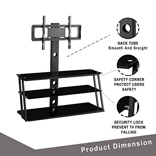 Xixiboom Height And Angle Adjustable, Multifunctional Tempered Glass Metal Frame Floor, Removable Tv Stand, Lcd/Plasma Tv Stand, 3-Layer Tempered Glass Shelf, Used For A Variety Of Media Equipment #TOP6