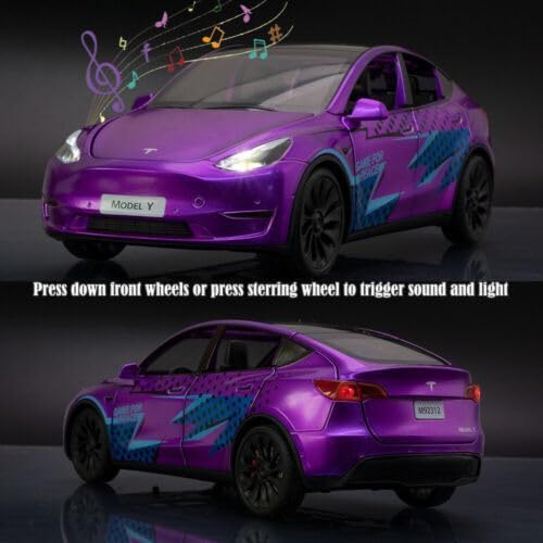 Image of SPITEN Tesla Model Y 1:24 Big Diecast Scale Model Alloy Metal Pull Back Toy car for Kids with Openable Doors & Light, Music Toy Vehicle for Kids - Colors as Per Stock