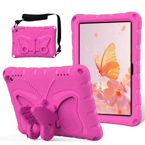 Funda infantil para Kindle Fire HD 8 y 8 Plus (8 pulgadas, 12ª/10ª generación, versión 2022/2020), diseño de mariposa, funda ligera de EVA a prueba de golpes con asa, soporte y correa de hombro