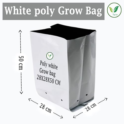 Image of IAgriFarm UV Treated Poly Grow Bags, 28 * 28 * 50cms,Pack of 20, White & Black, for Home Gardening